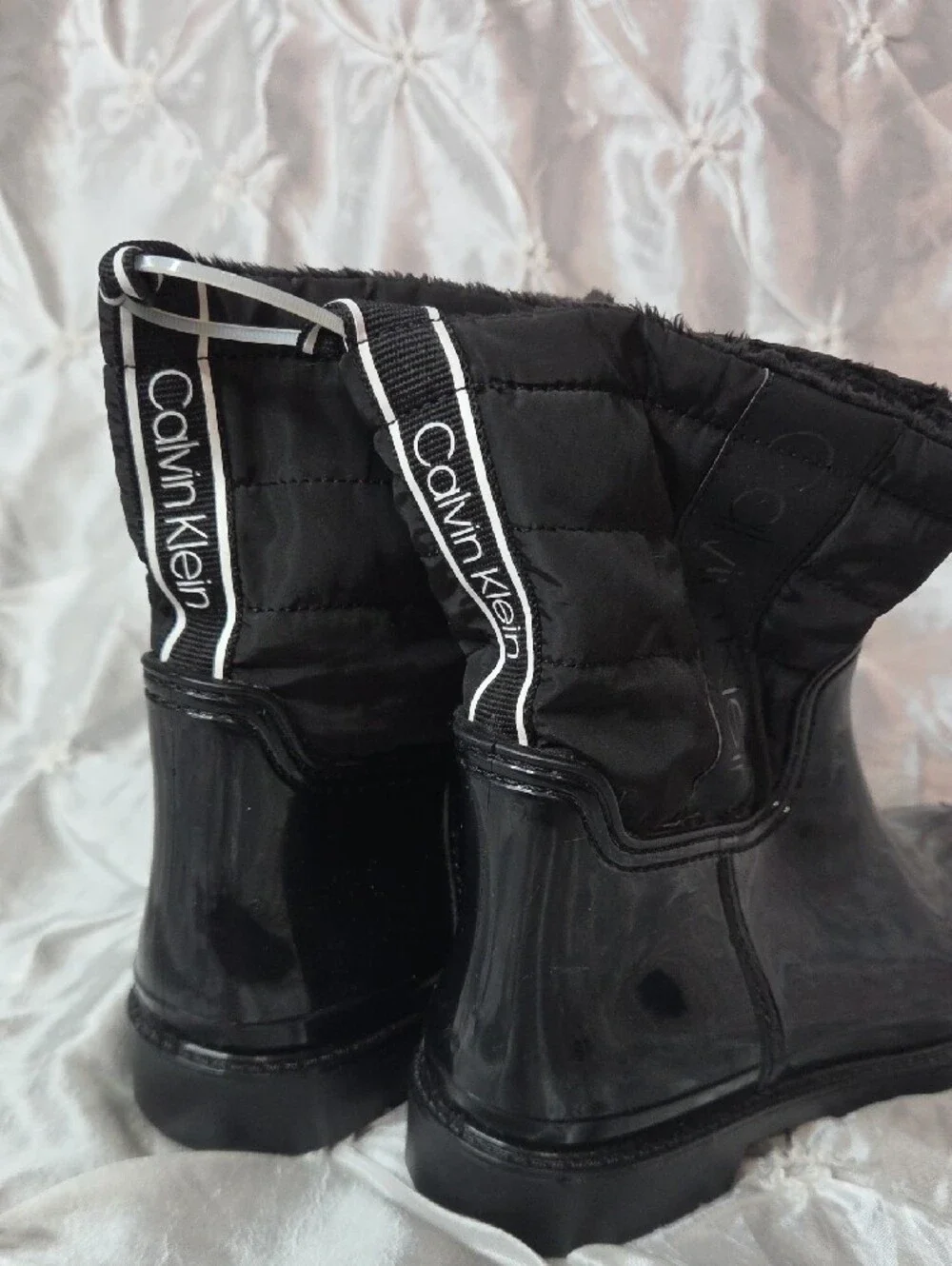 Calvin Klein Black Quilted Waterproof Ankle Rain Boots